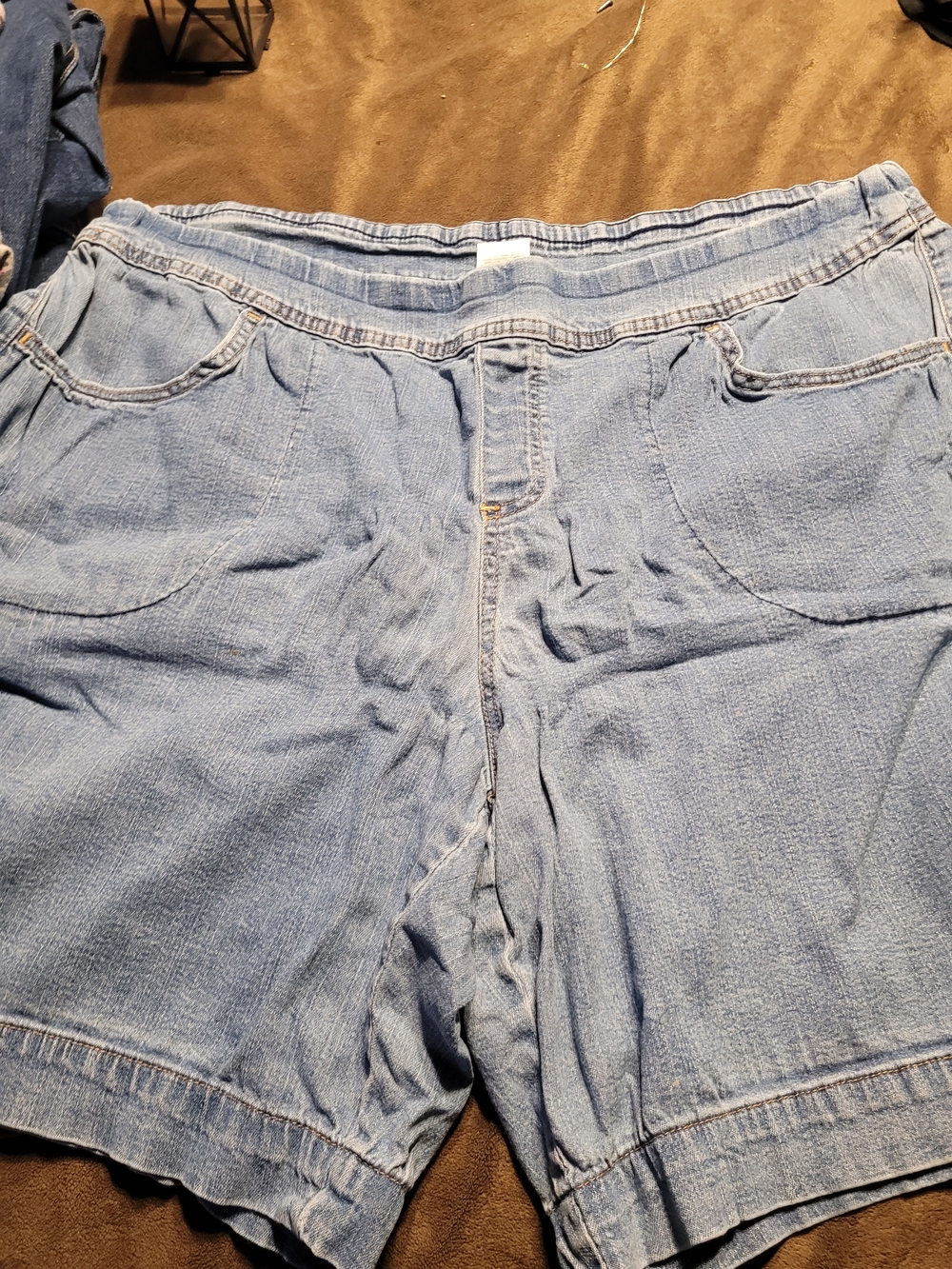 Terra & Sky light blue denim shorts with contrast stitching